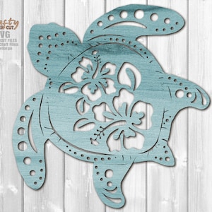 Hibiskus Schildkröte SVG Laser Cut Dateien - Strand Türhänger SVG - Meeresschildkröte SVG - Strand Dekor - Sommer SVG - Glowforge Dateien - Cricut