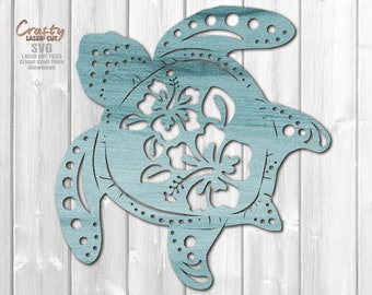 Hibiscus Turtle SVG Laser Cut Files - Beach Door Hanger SVG - Sea Turtle Svg - Beach Decor - Summer SVG - Glowforge Files - Cricut Svg