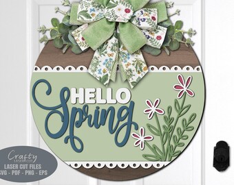 Spring Door Hanger SVG - Hello Spring SVG - Welcome Sign SVG - Laser Cut Files - Daisy - Spring Sign Svg - Floral Door Sign - Glowforge File