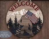 Bigfoot Door Hanger SVG Laser Cut Files: Patriotic 4th Of July Welcome Sign SVG
