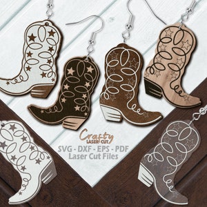 Cowboy Boot Earrings SVG Laser Cut Files - Western Earring SVG - Wild West Svg - Southwestern Svg - Cowgirl Boot SVG - Glowforge Files