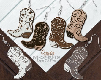 Cowboy Boot Earrings SVG Laser Cut Files: Western Earring SVG, Glowforge