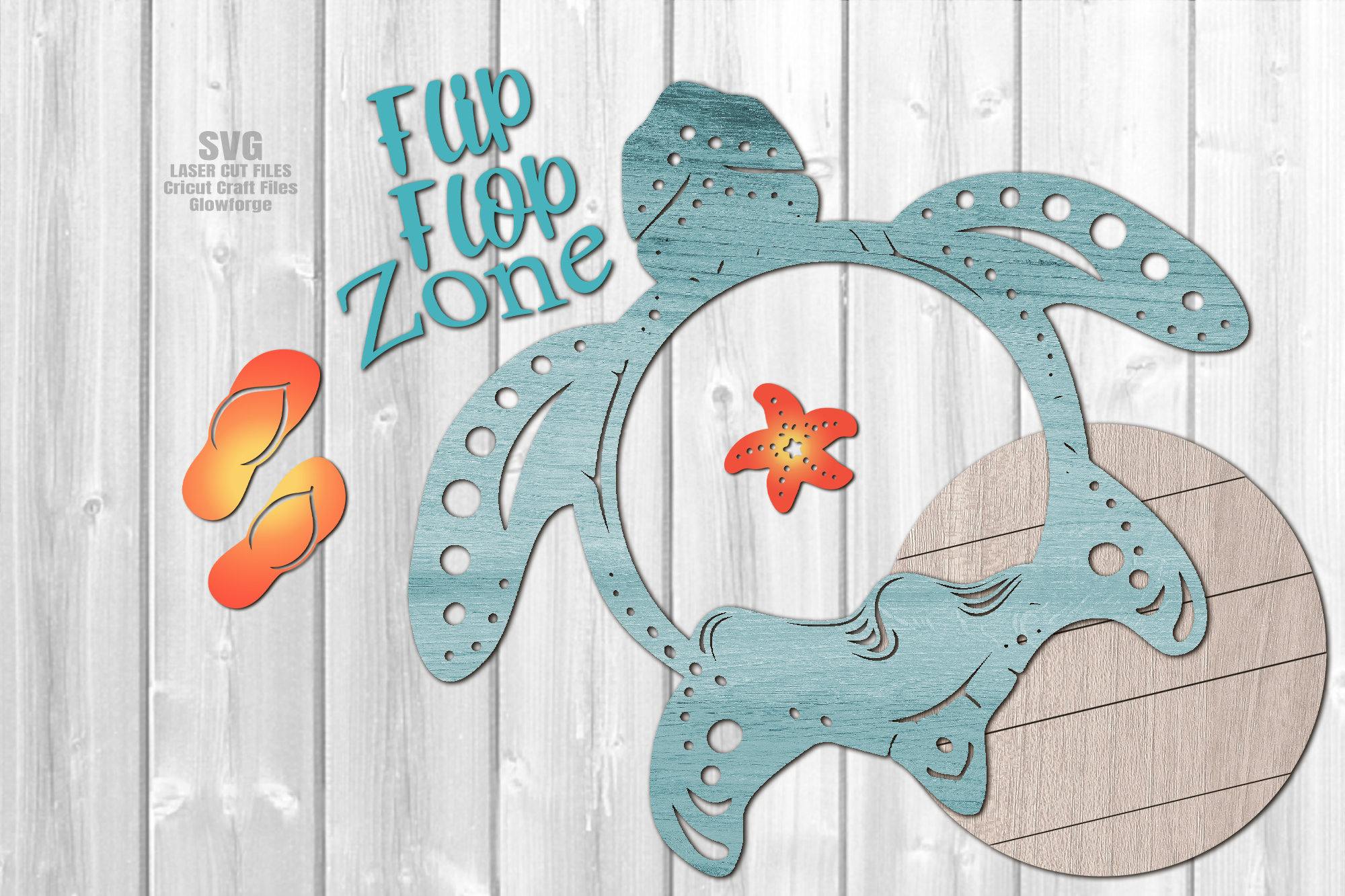 Beach Door Hanger SVG - Laser Cut Files - Turtle SVG - Flip Flop SVG ...