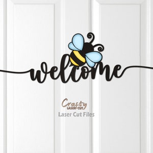 Bee Welcome Sign SVG - Bee Door Hanger SVG - Laser Cut Files - Honey Bee SVG - Welcome Sign Svg - Summer Door Sign - Glowforge Files