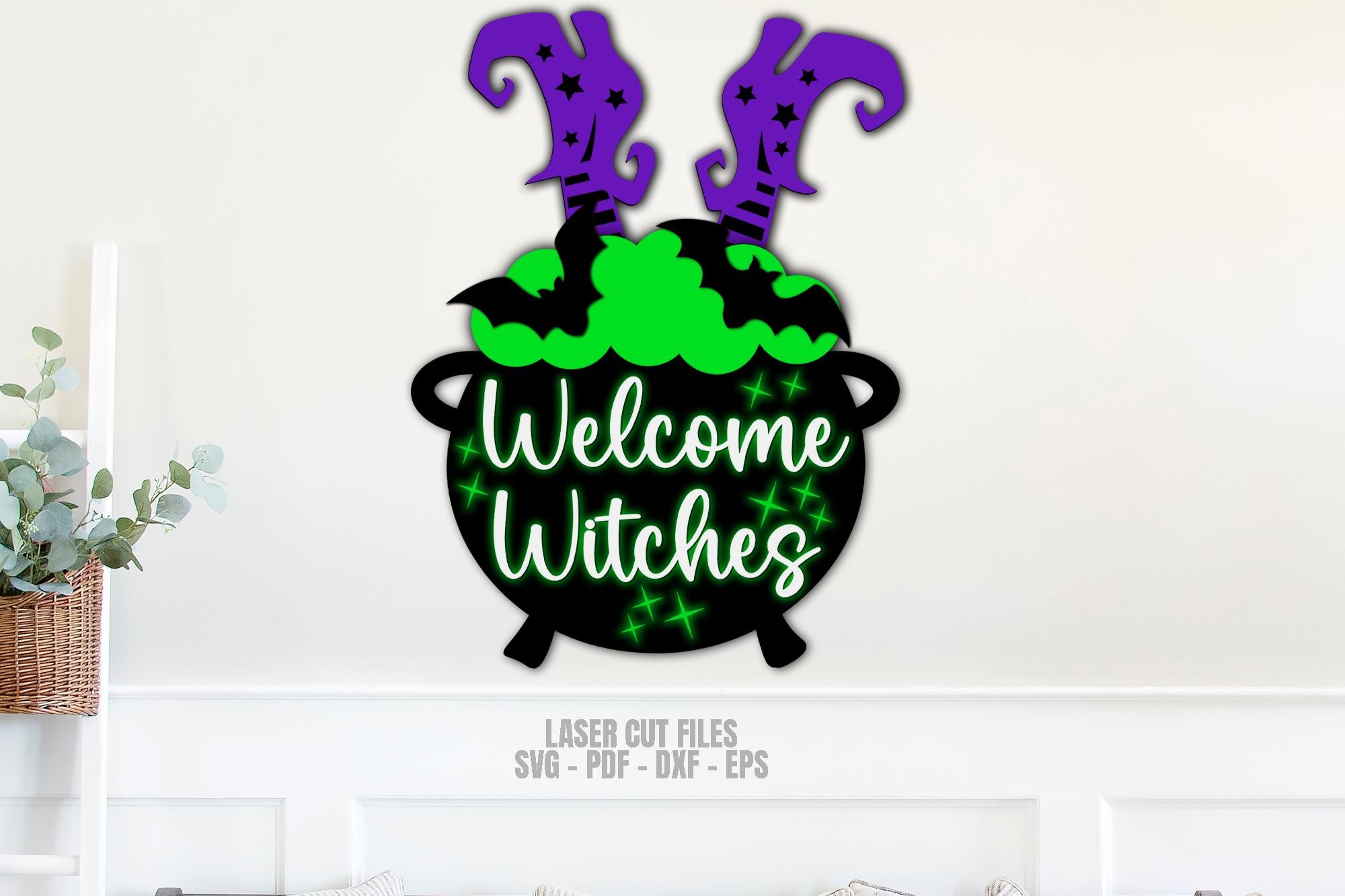 Witch Door Hanger SVG Laser Cut Files: Halloween Welcome Sign SVG ...