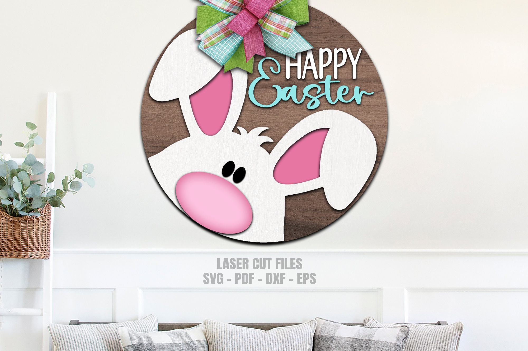 Happy Easter Door Hanger SVG - Laser Cut Files - Easter Bunny Svg ...
