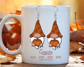 Fall Gnome Earring SVG Laser Cut Files: Pumpkin Earrings SVG, Glowforge, xTool