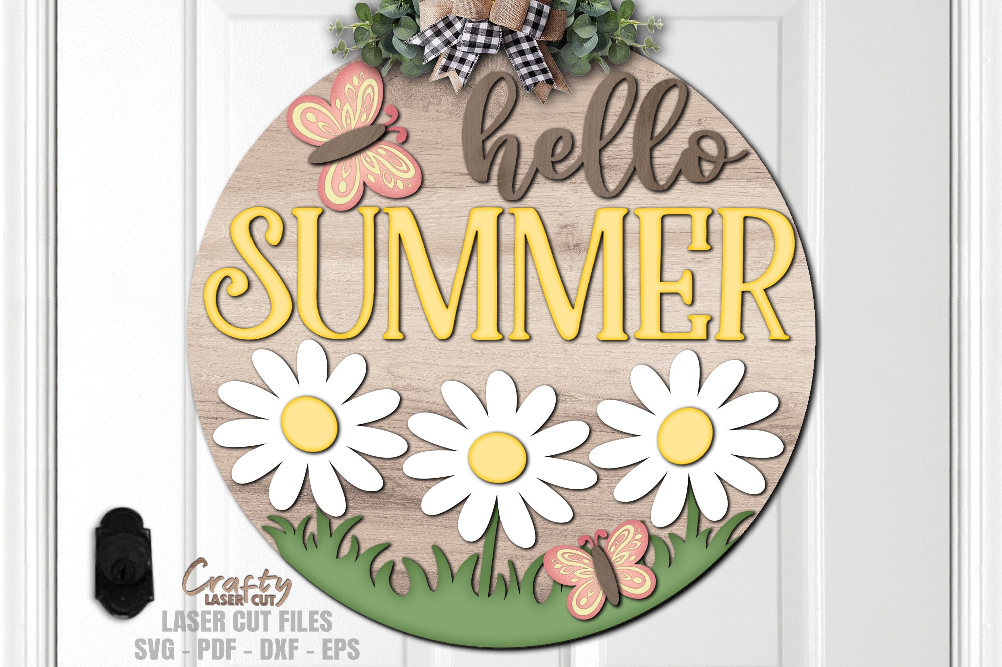 Hello Summer Door Hanger SVG Laser Cut Files: Butterfly Daisy Welcome ...