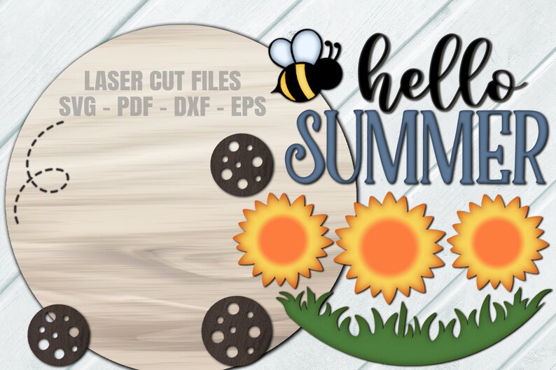 Summer Door Hanger SVG Laser Cut Files: Sunflower Bee Welcome Sign SVG ...
