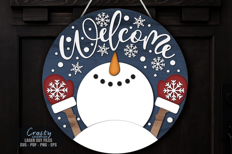 Snowman Door Hanger SVG Laser Cut Files, Christmas Welcome Sign SVG ...