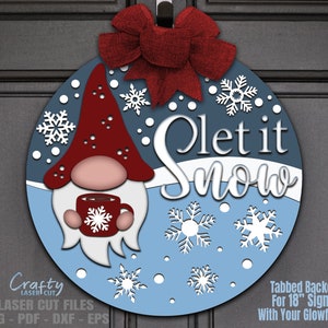 Gnome accroche-porte SVG - fichiers découpés au laser - Noël SVG - Gnome SVG - flocon de neige Svg - café - plaque de porte d'entrée - fichiers Glowforge