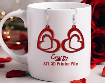 Archivo STL de aretes de doble corazón: Diseño de San Valentín para impresora 3D (Descarga digital)