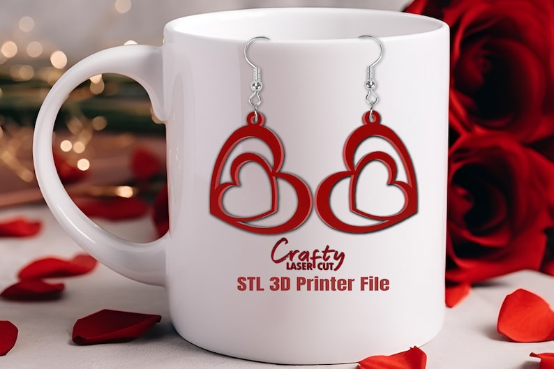 Double Heart Earring STL - Heart STL - Valentine Stl File - Heart STL for 3D Printers - Valentine Earring Stl File - 3D Printer Files