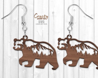 Pendientes de oso SVG - Archivos cortados con láser - Pendientes de oso SVG - Pendientes de bosque SVG - Pendientes de montaña SVG - Archivos Glowforge