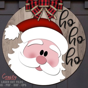 Accroche-porte Père Noël SVG - panneau de bienvenue Noël SVG - fichiers découpés au laser - Ho Ho Ho SVG - visage du Père Noël SVG - panneau de porte du Père Noël - fichiers Glowforge