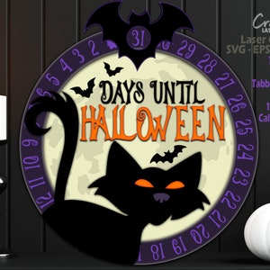Halloween Countdown Sign SVG Laser Cut Files including a Black Cat and Bat theme for your Glowforge and other laser machine.