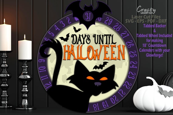 Halloween Countdown Sign SVG Laser Cut Files: Black Cat And Bat SVG, Glowforge