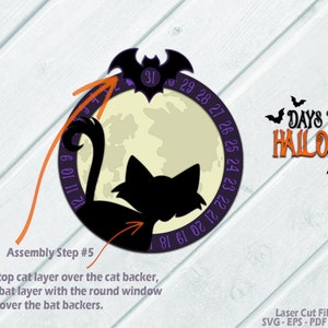 Halloween Countdown Clock SVG - Black Cat SVG - Laser Cut Files - Days Until Halloween Svg - Countdown To Halloween Svg - Bat - Glowforge Files - cnc files - Halloween Decor - Halloween Sign SVG
