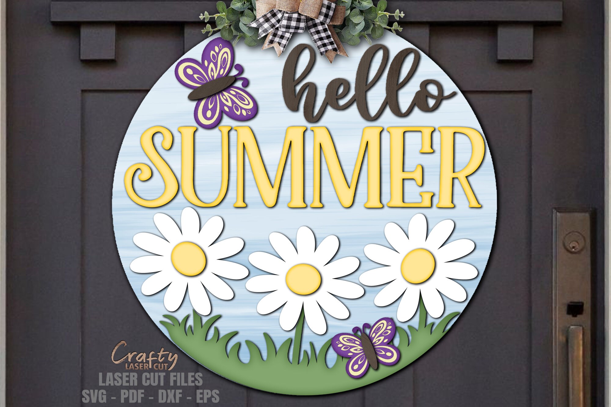 Hello Summer Door Hanger SVG Laser Cut Files: Butterfly Daisy Welcome ...