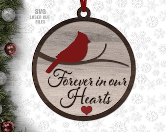 Cardinal Memorial Ornament SVG Laser Cut Files: Christmas Ornaments SVG, Glowforge
