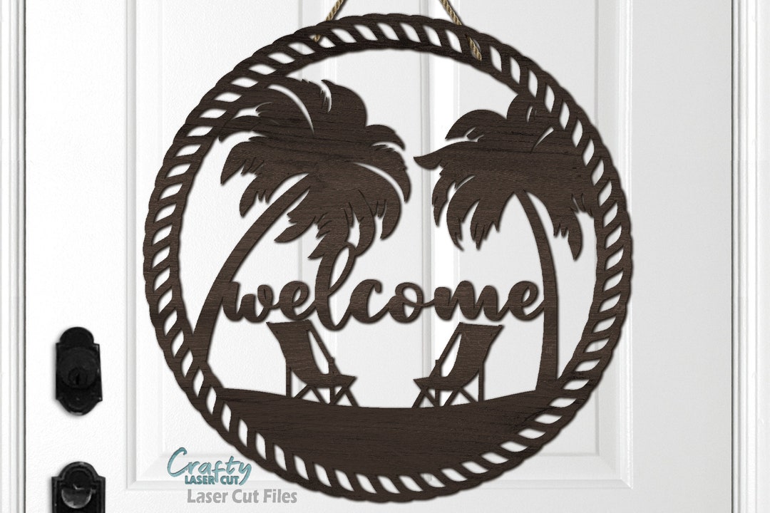 Beach Door Hanger SVG Laser Cut Files Beach SVG Palm Tree SVG Welcome ...