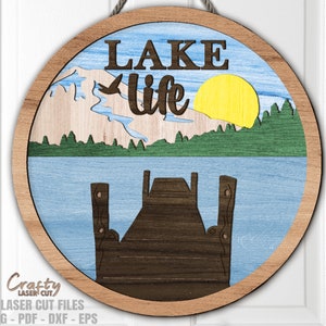 See Türschild SVG - Leben am See SVG - Glowforge Laser Cut Dateien - Türschild See - Wald am See - Berge am Harz - Hütte Dekor