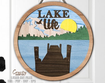 Cabide de porta de lago SVG - Lake Life SVG - Arquivos de corte a laser Glowforge - Placa de porta de lago - Lago Svg - Floresta Svg - Montanhas Svg - Decoração de cabine