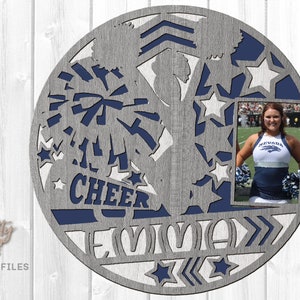 Monogram Cheer SVG - Cheer Door Hanger SVG - Laser Cut Files - Cheerleader SVG - Photo Frame Svg - Sports Sign Svg - Glowforge Files