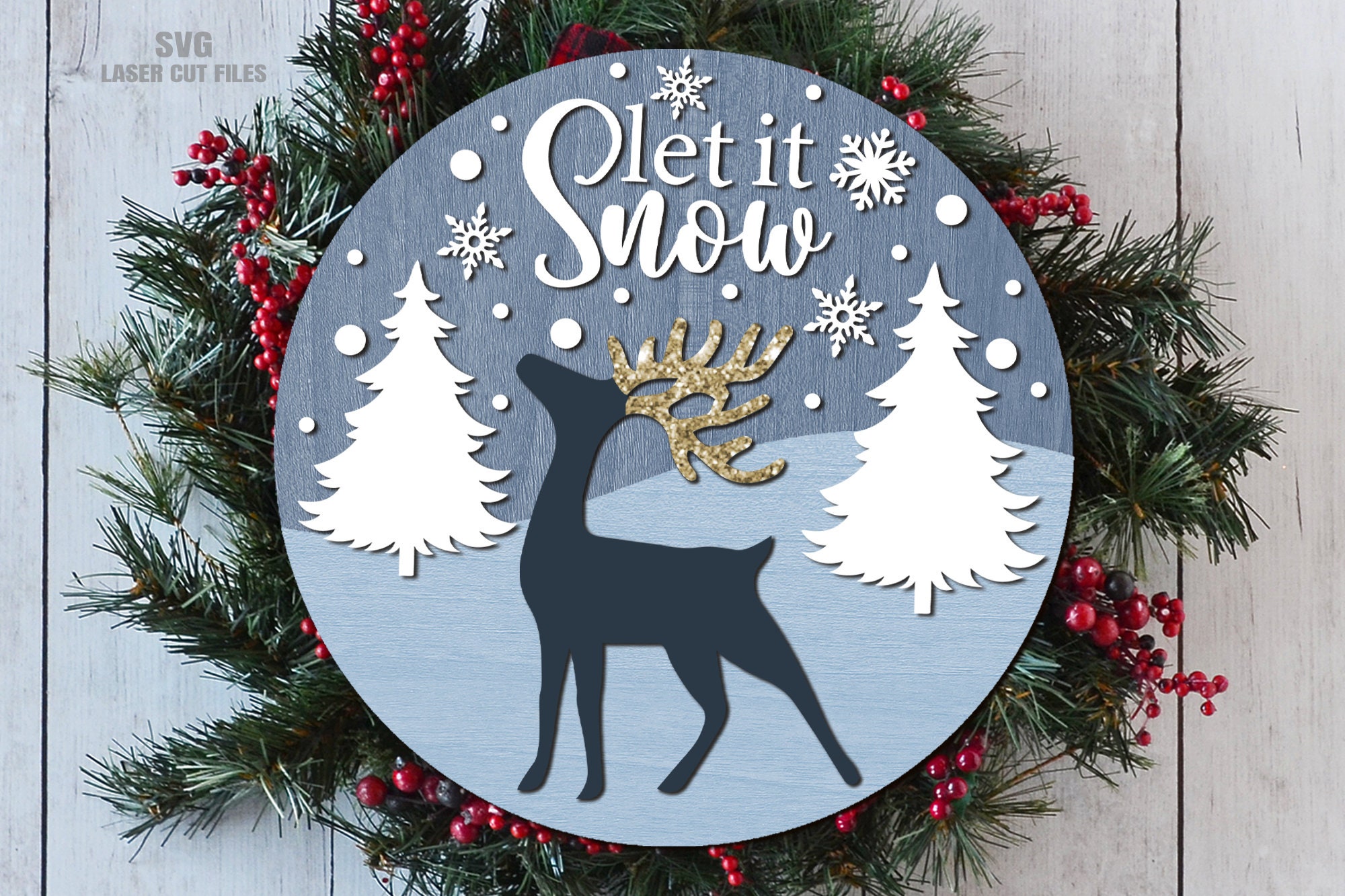 Reindeer Door Hanger SVG Laser Cut Files: Christmas Welcome Sign SVG ...