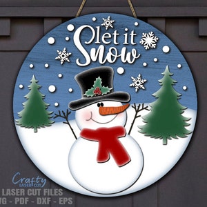 Snowman Door Hanger SVG - Christmas SVG - Laser Cut Files - Snowflake Svg - Welcome Sign Svg - Christmas Door Sign - Glowforge Files