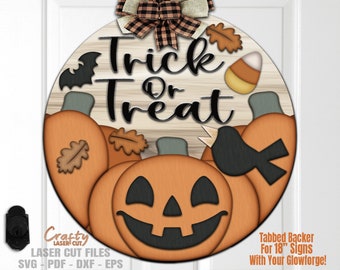 Halloween Door Hanger SVG Laser Cut Files: Jack O Lantern, Pumpkin Welcome Sign SVG