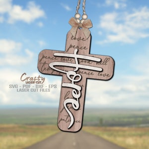 Christian Cross Car Charm SVG - Religious Svg - Cross Svg - Hope Svg - Faith Svg - Car Accessories - Laser Cut Files - Glowforge Files