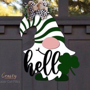 Gnome Door Hanger SVG Laser Cut Files - Shamrock SVG - Gnome SVG - St Patricks Day Svg - Welcome Sign Svg - Glowforge Files