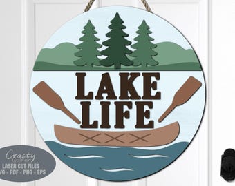 Lake Life deurhanger SVG: Summer Cabin Welcome Sign SVG, Glowforge