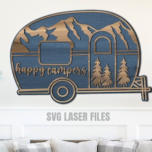 Happy Campers SVG - Laser Cut Files - Camping SVG - Mountains Svg - Camper SVG - Adventure Svg - Camper Door Sign Svg - Glowforge Files
