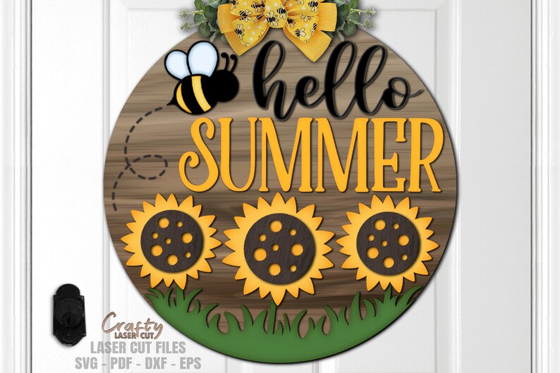 Summer Door Hanger SVG Laser Cut Files: Sunflower Bee Welcome Sign SVG ...