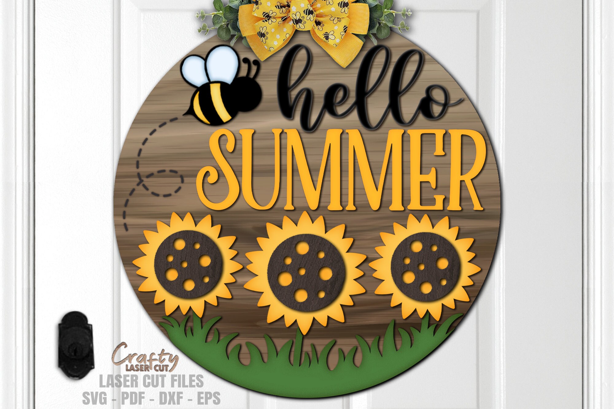 Summer Door Hanger SVG Laser Cut Files: Sunflower Bee Welcome Sign SVG ...