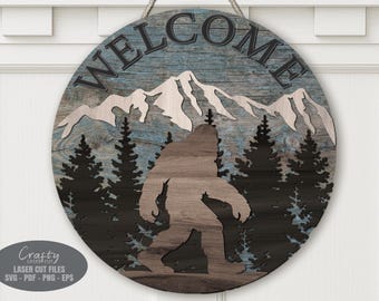 Forest Bigfoot Door Hanger SVG Laser Cut Files: Welcome Sign SVG, Glowforge