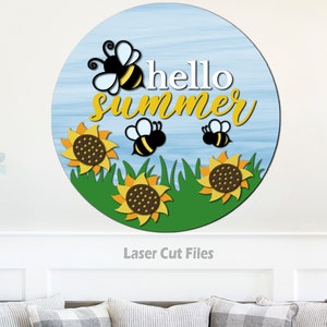 Summer Door Hanger SVG Laser Cut Files Bee Svg Sunflower Svg Hello ...