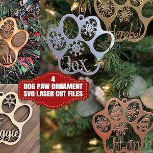 Hond Paw Ornament SVG - Laser Cut Files - Kerst SVG - Hond Svg - Paw SVG - Sneeuwvlok Svg - Pet Ornament - Boomornamenten - Glowforge Bestanden