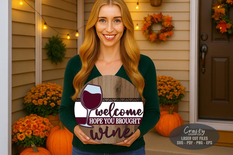 Wine Door Hanger SVG Laser Cut Files: Wine Welcome Sign for Glowforge ...