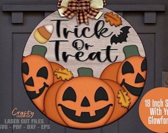 Halloween Jack O Lantern Door Hanger SVG Laser Cut Files: Welcome Sign SVG