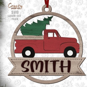 Weihnachts-LKW-Verzierung SVG - Laserschnittdateien - Baum-LKW SVG - Monogramm-Svg - Weihnachtssvg - Alter LKW-Svg - Glowforge-Dateien