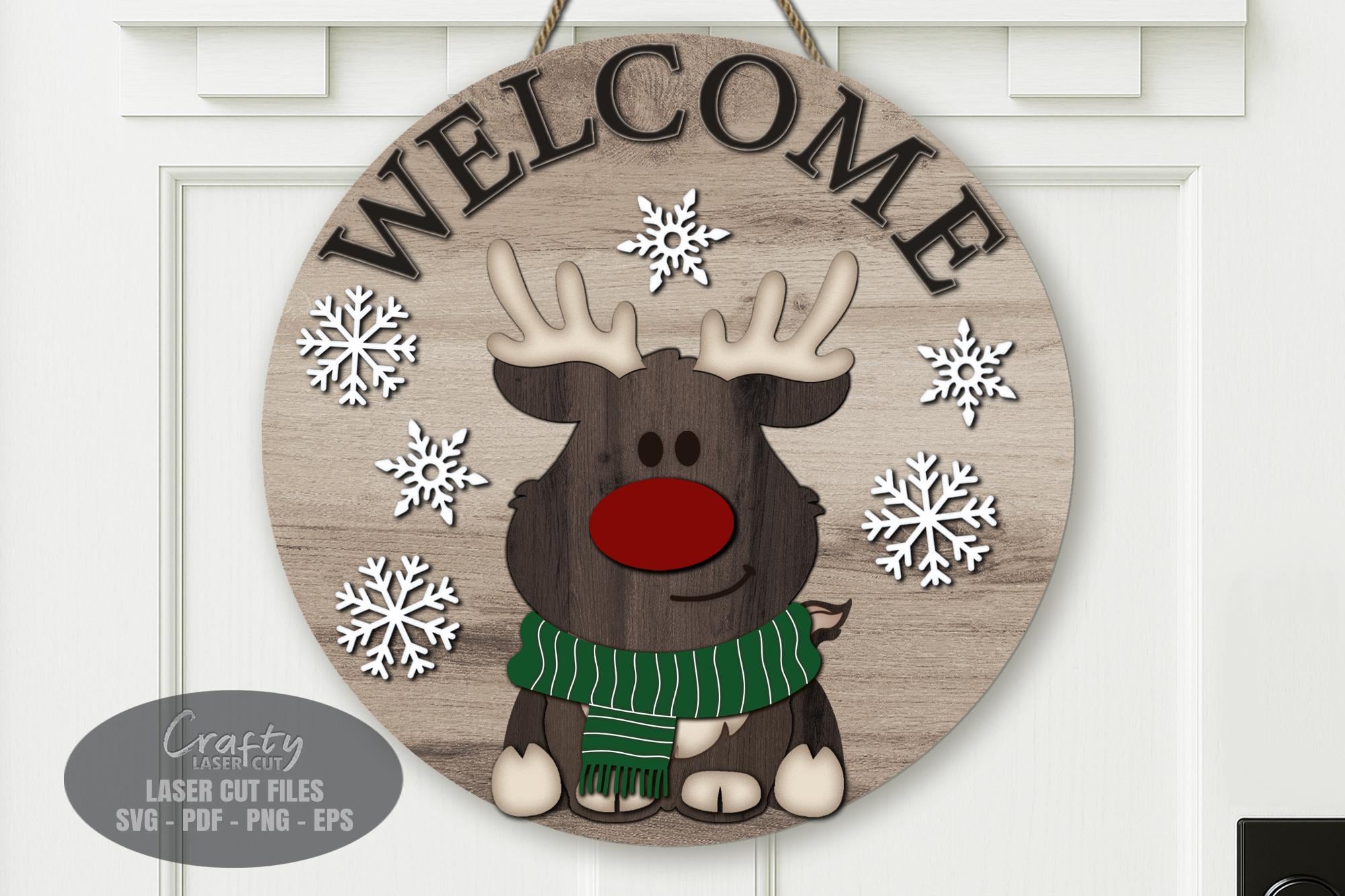 Reindeer Welcome Sign SVG Laser Cut Files: Christmas Door Hanger SVG ...