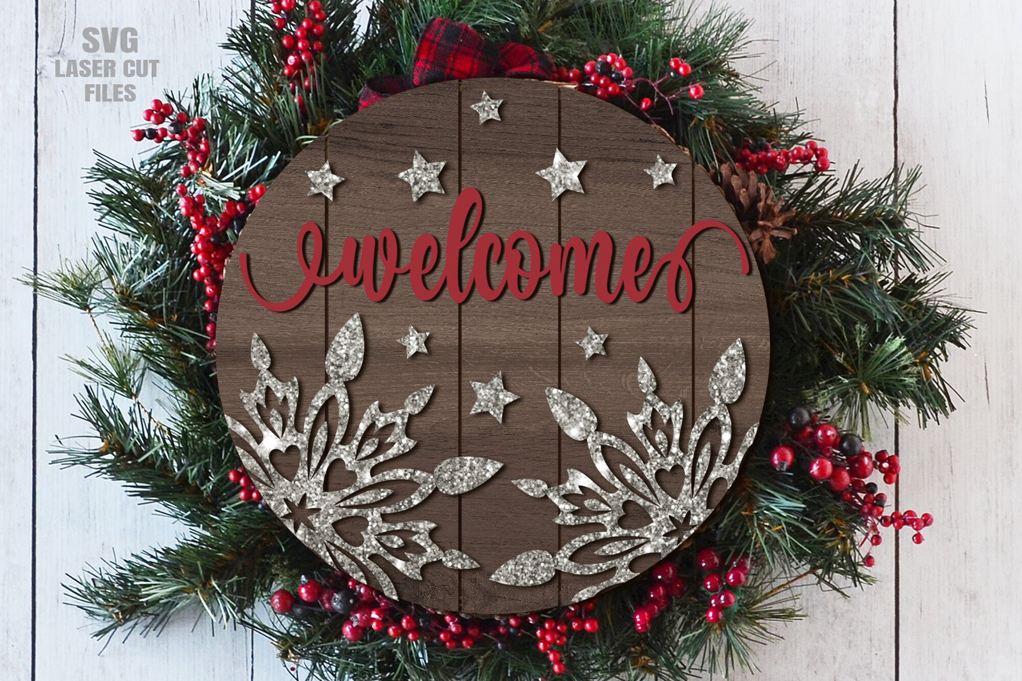 Christmas Door Hanger SVG - Welcome Sign SVG - Laser Cut Files ...