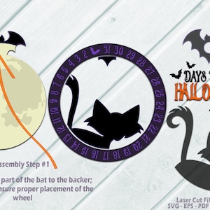 Countdown To Halloween SVG Laser Cut Files including a Black Cat and Bat theme for your Glowforge and other laser machine.