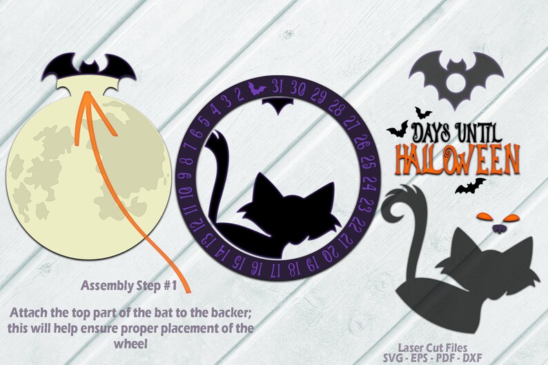 Countdown To Halloween SVG Laser Cut Files including a Black Cat and Bat theme for your Glowforge and other laser machine.