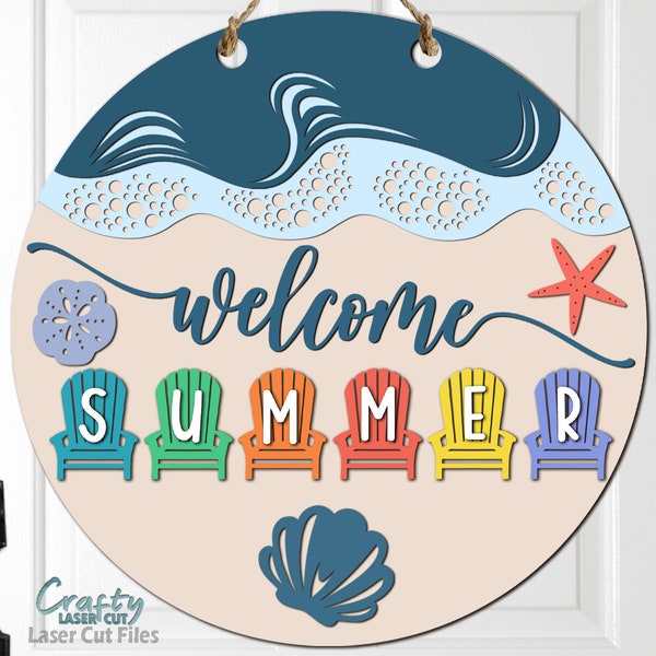 Beach Door Hanger SVG - Laser Cut Files - Beach SVG - Welcome Sign Svg - Adirondack Chair - Summer Svg - Beach Door Sign - Glowforge Files