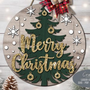 Christmas Tree Door Hanger SVG - Merry Christmas SVG - Glowforge Laser Cut Files - Christmas Sign SVG - Christmas Decor - Christmas Decor