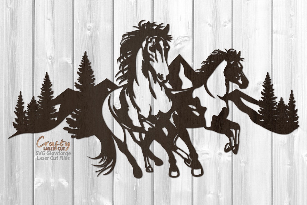 Wild Horse SVG Laser Cut Files Horse SVG Running Horse Svg Mountains